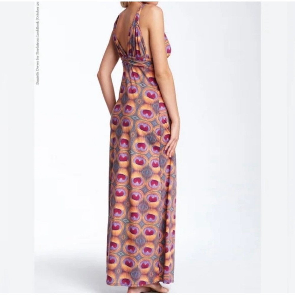 VIX Paula Hermanny Peacock Print Maxi Dress Halter Neck Sleeveless Small S